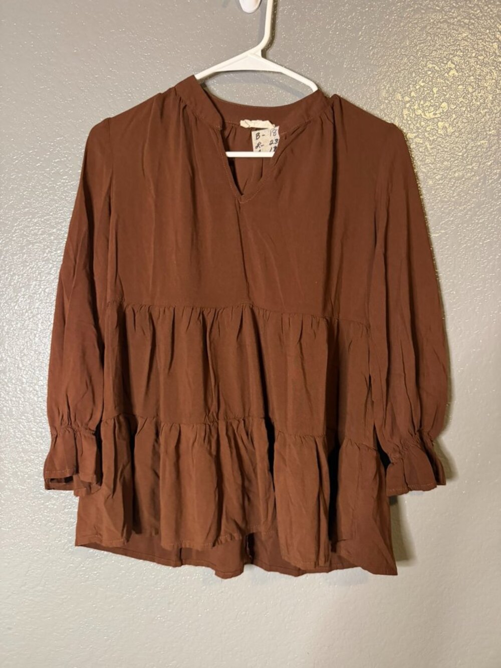 Say Anything Brown Tiered Babydoll Blouse S Boho Peasant Top Ruffle Sleeve